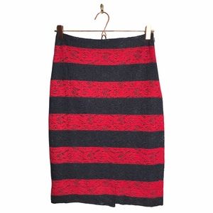 The Limited | Lace Striped Skirt w/ Back Slit •